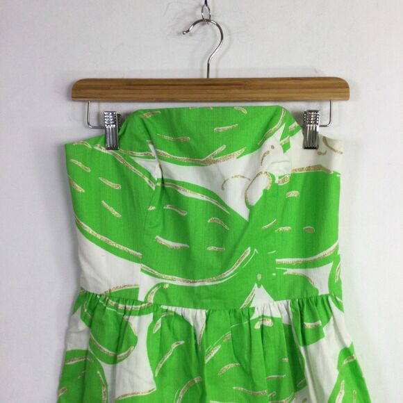 Lilly Pulitzer Womens Dress Lottie Stinger Strapless Mini Green White Size 4 - Picture 2 of 16